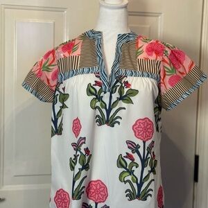 Pink and Green Floral Women's Blouse